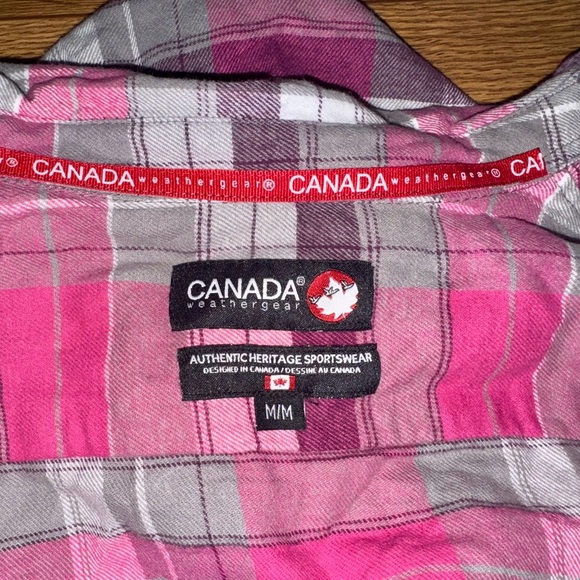 Canada Weather Gear Womens Pink Gray Flannel Shirt Size Medium - Picture 7 of 9